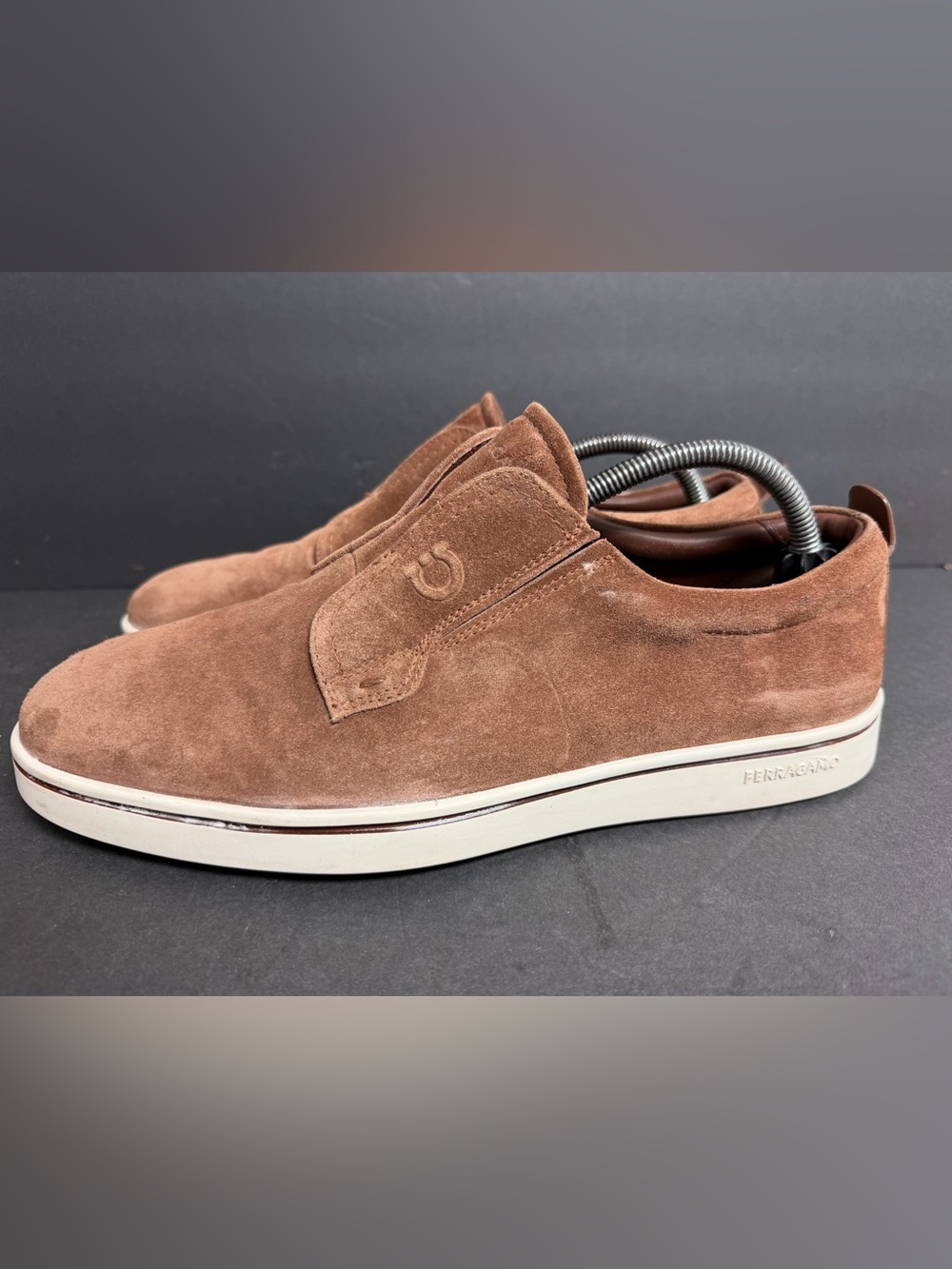 Ferragamo Men's Brown Alfie Suede Slip-On Sneakers Shoes Size 8.5 M